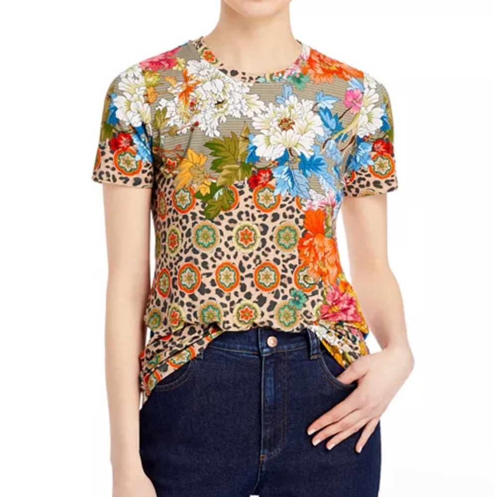 Johnny Was Taylor Leopard Floral Tee size XS